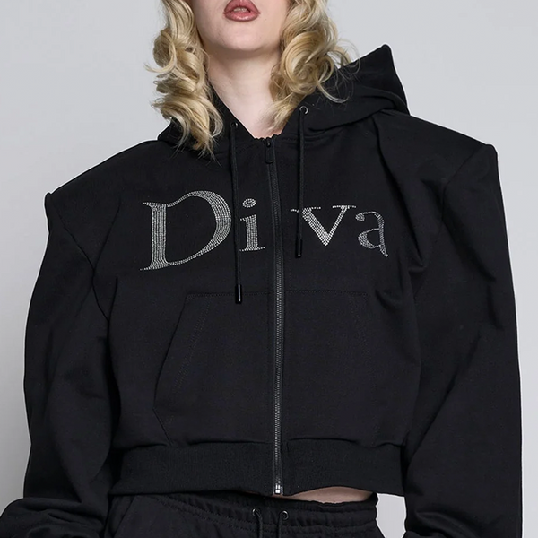 NAMILIA - DIVA CROP ZIP HOODIE BLACK