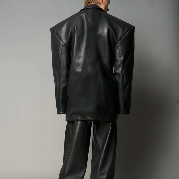 NAMILIA - LEATHER OVERSIZE BLAZER BLACK