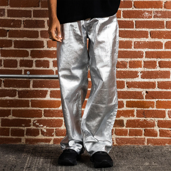 PLEASURES - LATEX FORMULA BAGGY JEANS SILVER