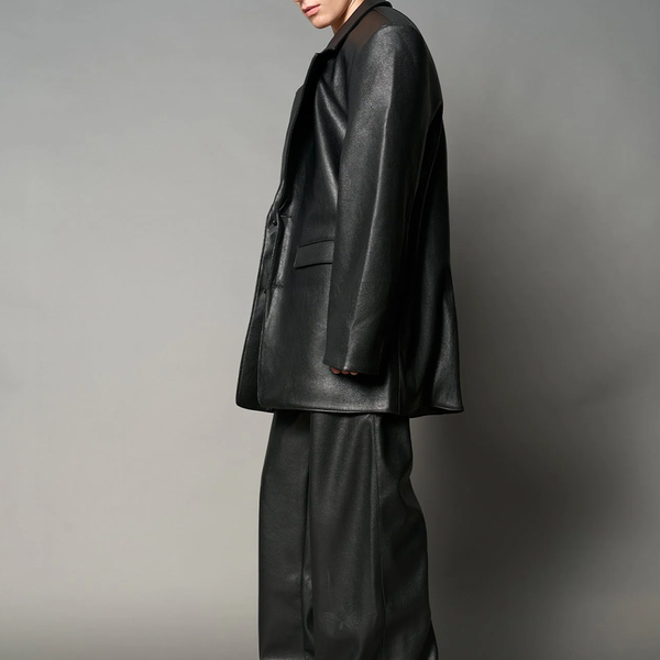 NAMILIA - LEATHER OVERSIZE BLAZER BLACK