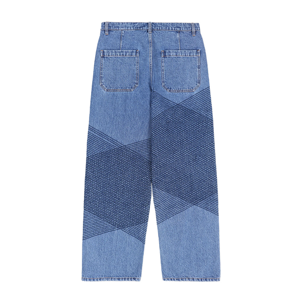 PLEASURES - GRID EMBROIDERED BAGGY JEANS