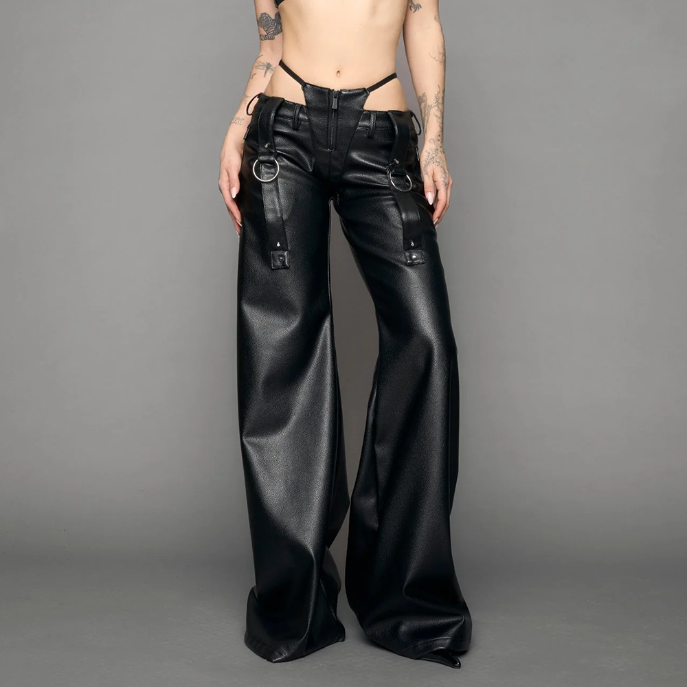 NAMILIA - BELTED THONG PANTS BLACK