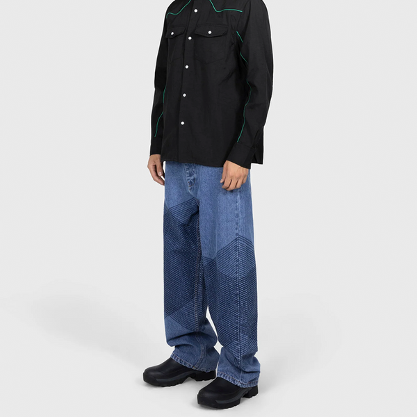 PLEASURES - GRID EMBROIDERED BAGGY JEANS