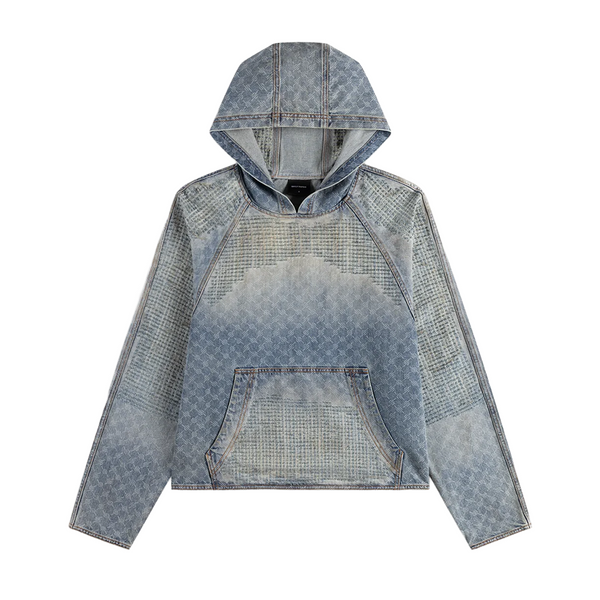 DAILY PAPER - BLUE DESTROYED DENIM HOODIE BLUE