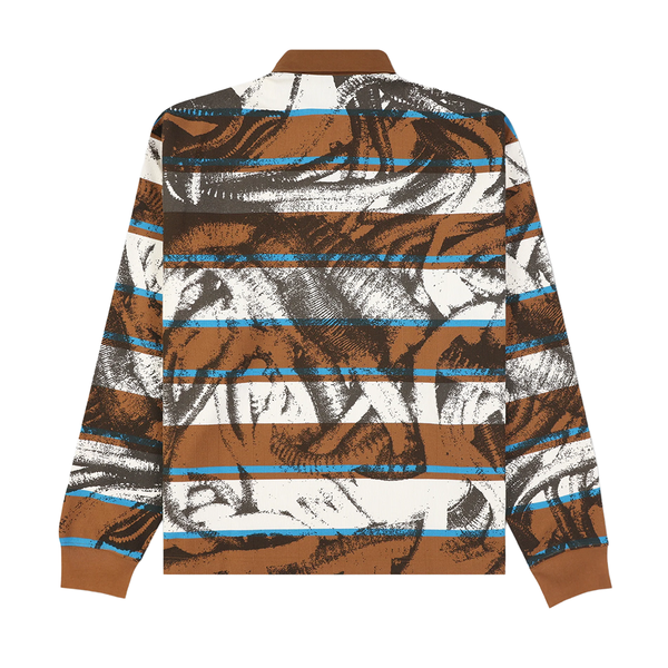 PLEASURES - WORMS RUGBY LONG SLEEVE POLO BROWN