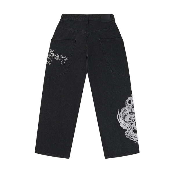 ED HARDY - W'  DRAGON WASHED BALLOON LEG JEANS BLACK