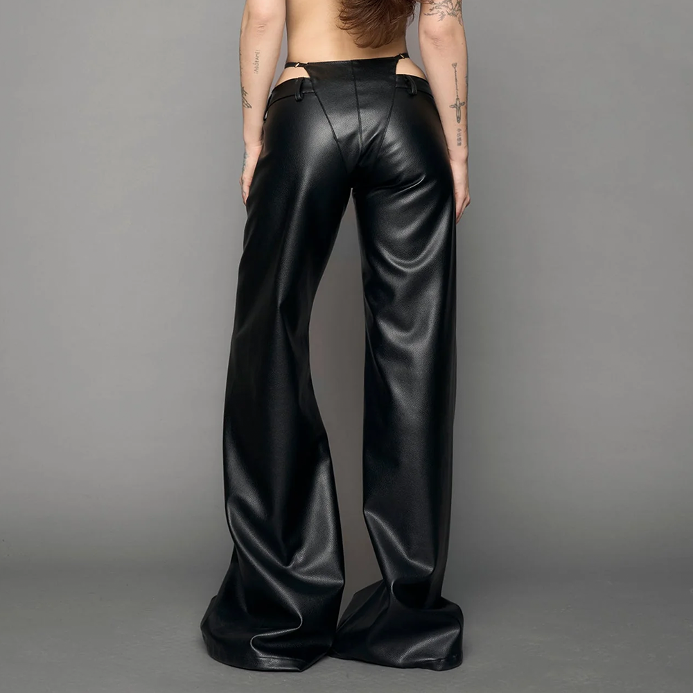 NAMILIA - BELTED THONG PANTS BLACK