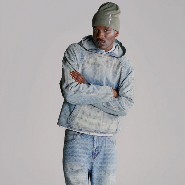 DAILY PAPER - BLUE DESTROYED DENIM HOODIE BLUE