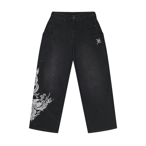 ED HARDY - W'  DRAGON WASHED BALLOON LEG JEANS BLACK
