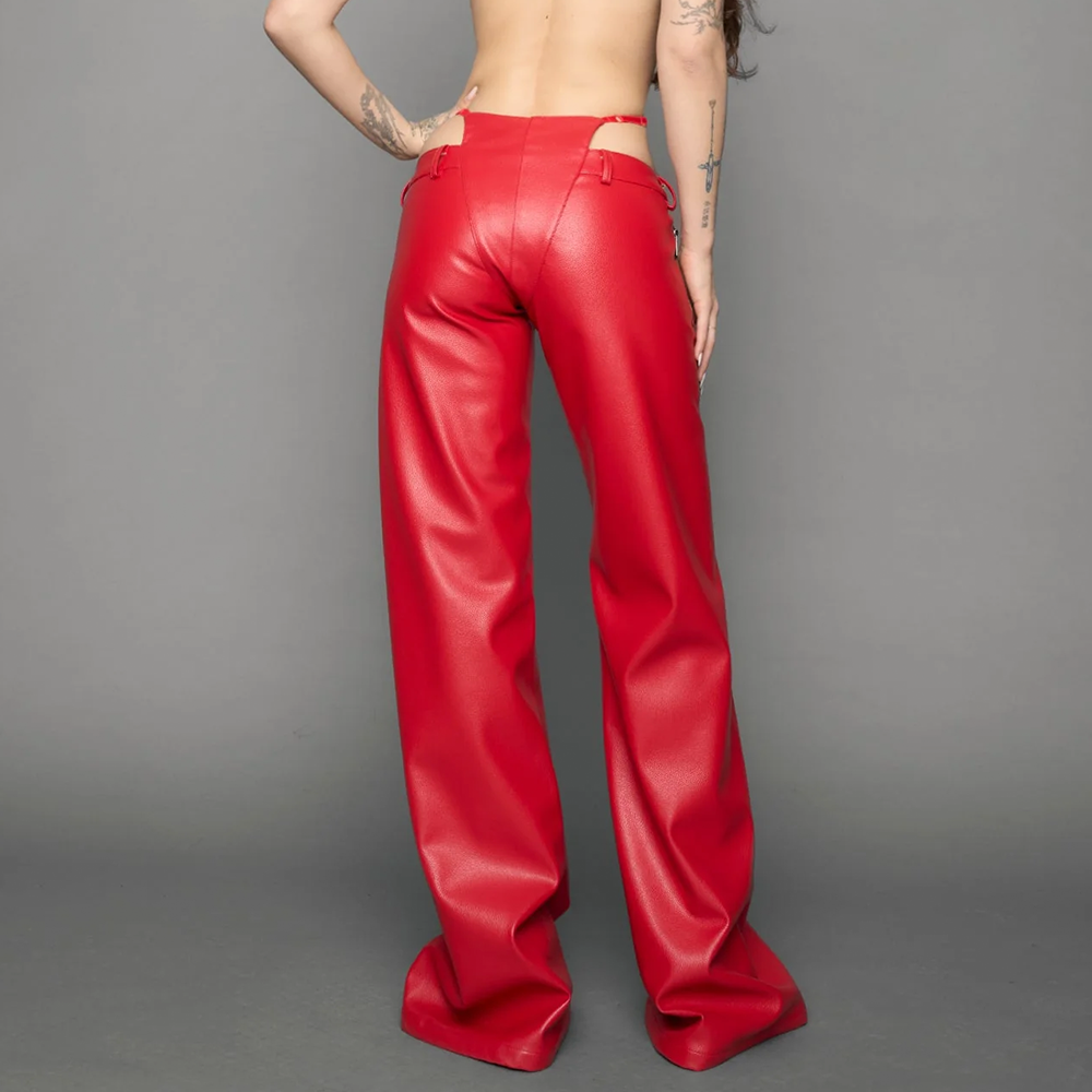 NAMILIA - BELTED THONG PANTS RED