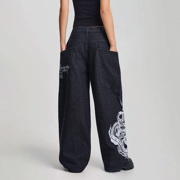 ED HARDY - W'  DRAGON WASHED BALLOON LEG JEANS BLACK