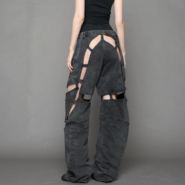 NAMILIA - MOTO DENIM FLOATING PANTS WASHED BLACK