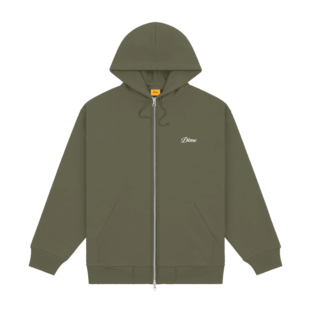 DIME - CURSIVE ZIP HOODIE ARMY GREEN