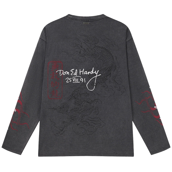 ED HARDY - FLYING TWIN DRAGON LS T-SHIRT BLACK