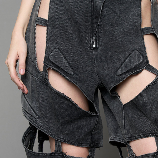 NAMILIA - MOTO DENIM FLOATING PANTS WASHED BLACK