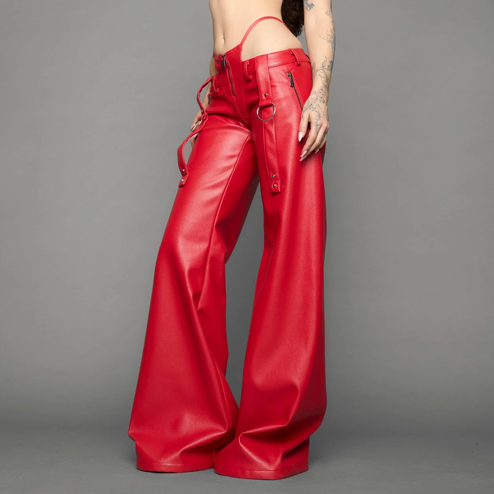 NAMILIA - BELTED THONG PANTS RED