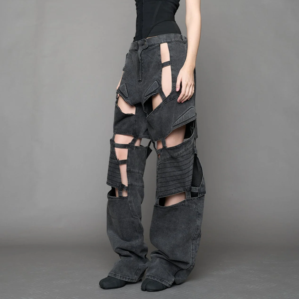NAMILIA - MOTO DENIM FLOATING PANTS WASHED BLACK