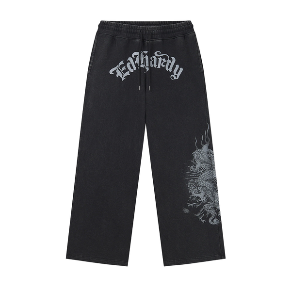 ED HARDY - GOTHIC FLAMING DRAGON JOGGERS BLACK