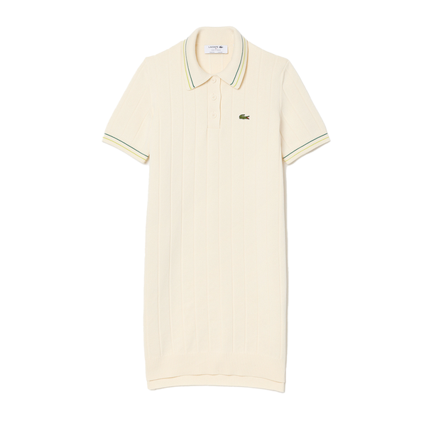 LACOSTE -  W' STRIPED POLO DRESS MADE IN FRANCE WHITE