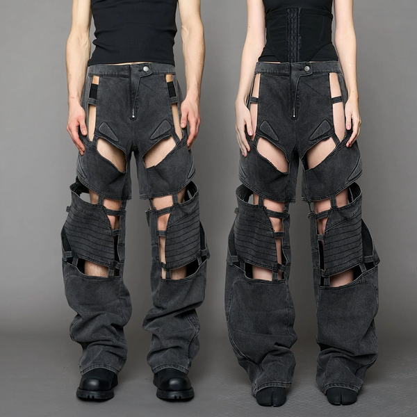 NAMILIA - MOTO DENIM FLOATING PANTS WASHED BLACK