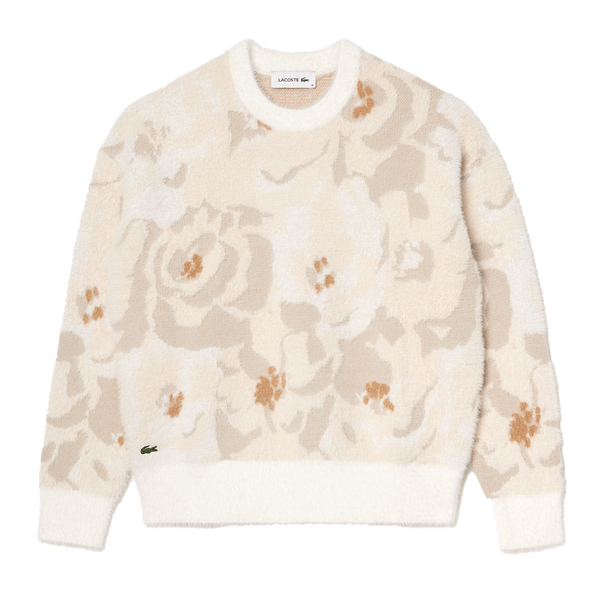 LACOSTE - FLORAL JACQUARD KNIT SWEATER WHITE