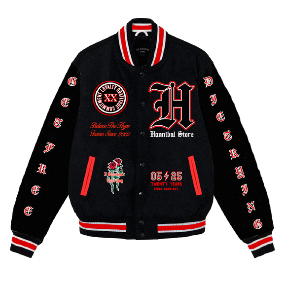 HANNIBAL STORE - XX ANNIVERSARY BLACK VARSITY LEATHER JACKET