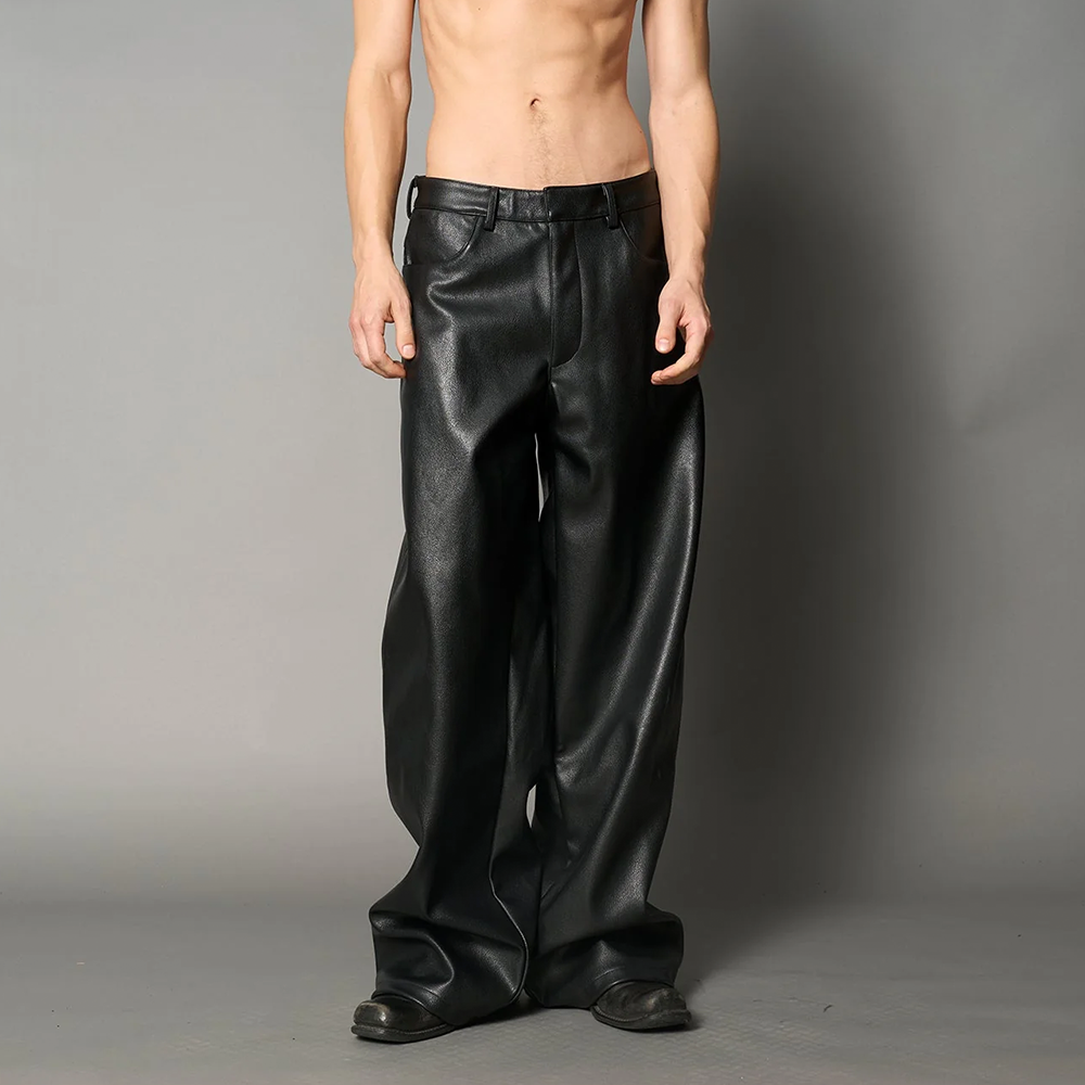 NAMILIA - LEATHER BAGGY SUIT TROUSERS BLACK