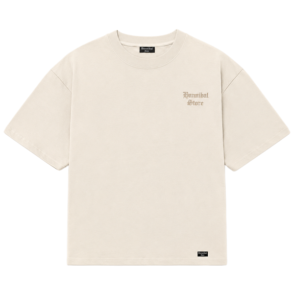 HANNIBAL STORE - EMBROIDERY GOTHIC LOGO BOXY FIT T-SHIRT BEIGE