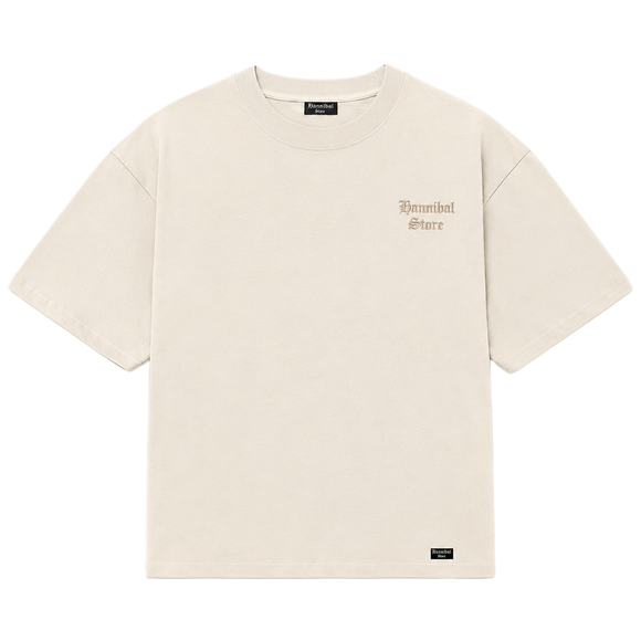 HANNIBAL STORE - EMBROIDERY GOTHIC LOGO BOXY FIT T-SHIRT BEIGE