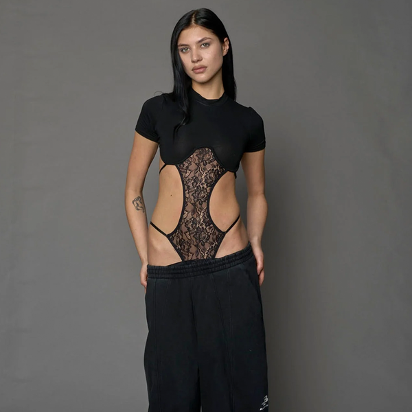 NAMILIA - LINGERIE T-SHIRT BODYSUIT BLACK