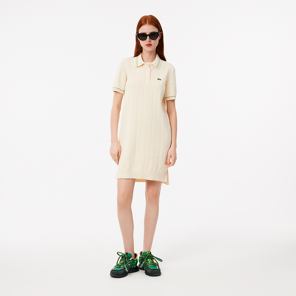 LACOSTE -  W' STRIPED POLO DRESS MADE IN FRANCE WHITE