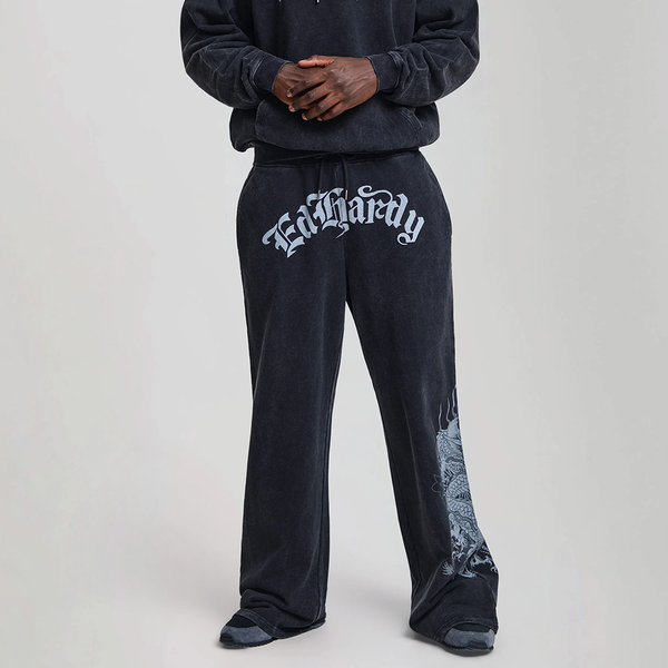 ED HARDY - GOTHIC FLAMING DRAGON JOGGERS BLACK