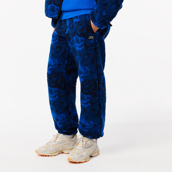 LACOSTE - FLOWERED SHERPA SWEATPANTS BLUE