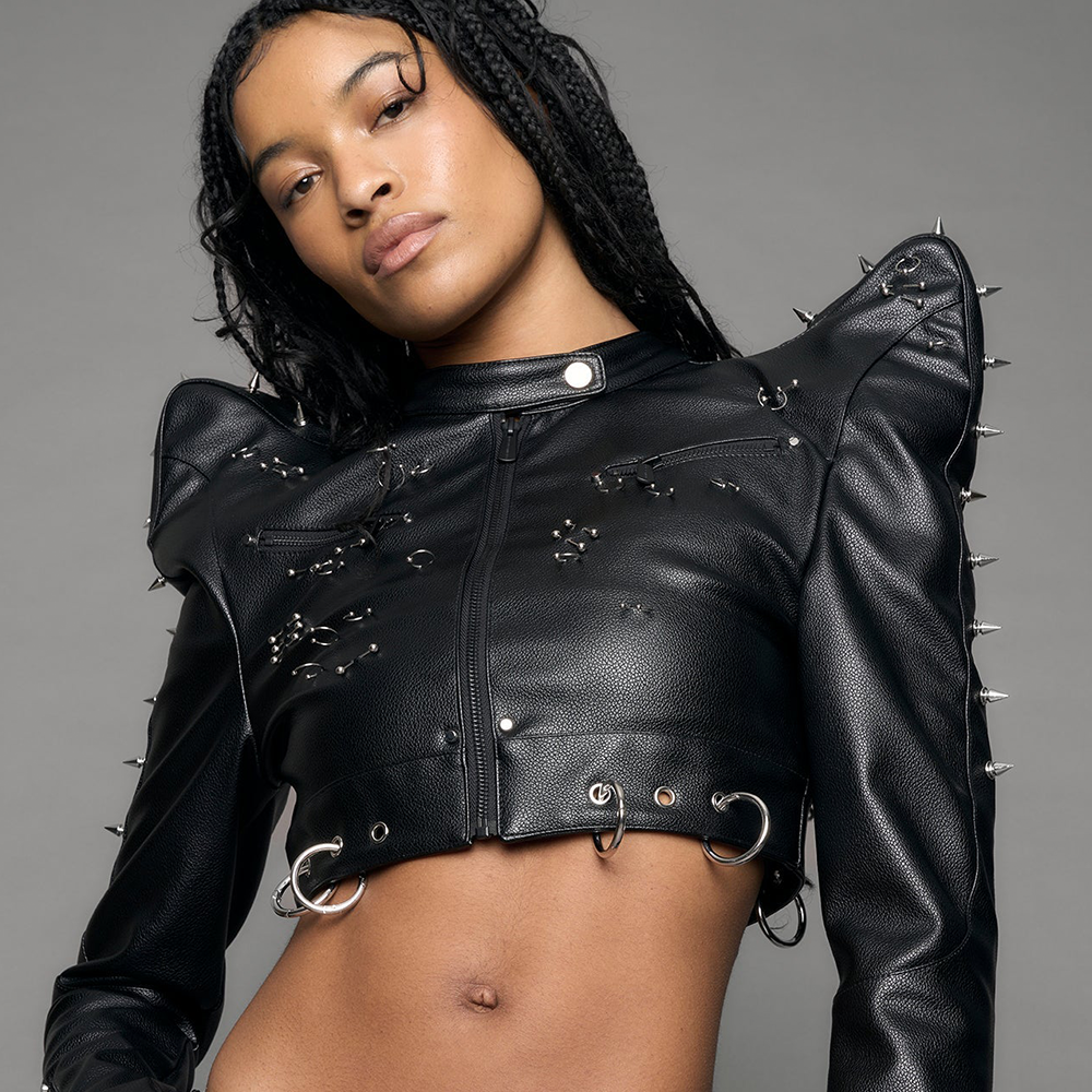 NAMILIA - PIERCED CROP JACKET BLACK