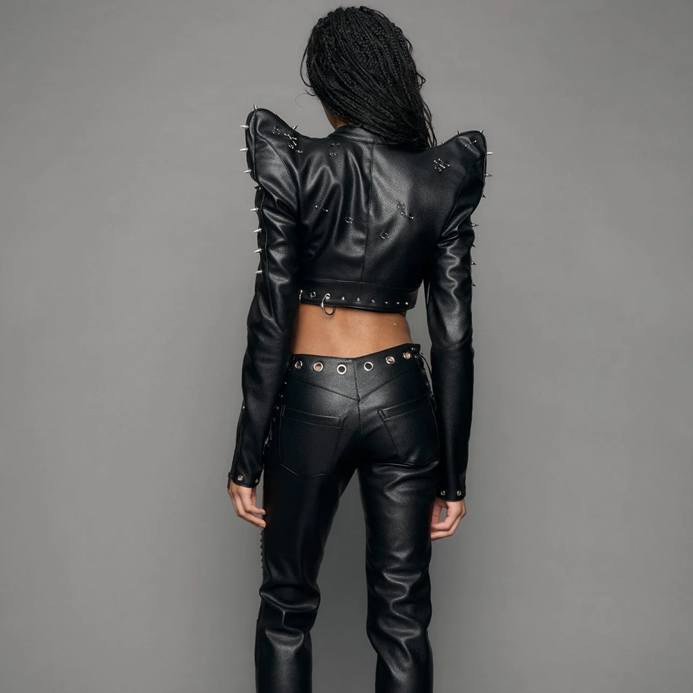 NAMILIA - PIERCED CROP JACKET BLACK