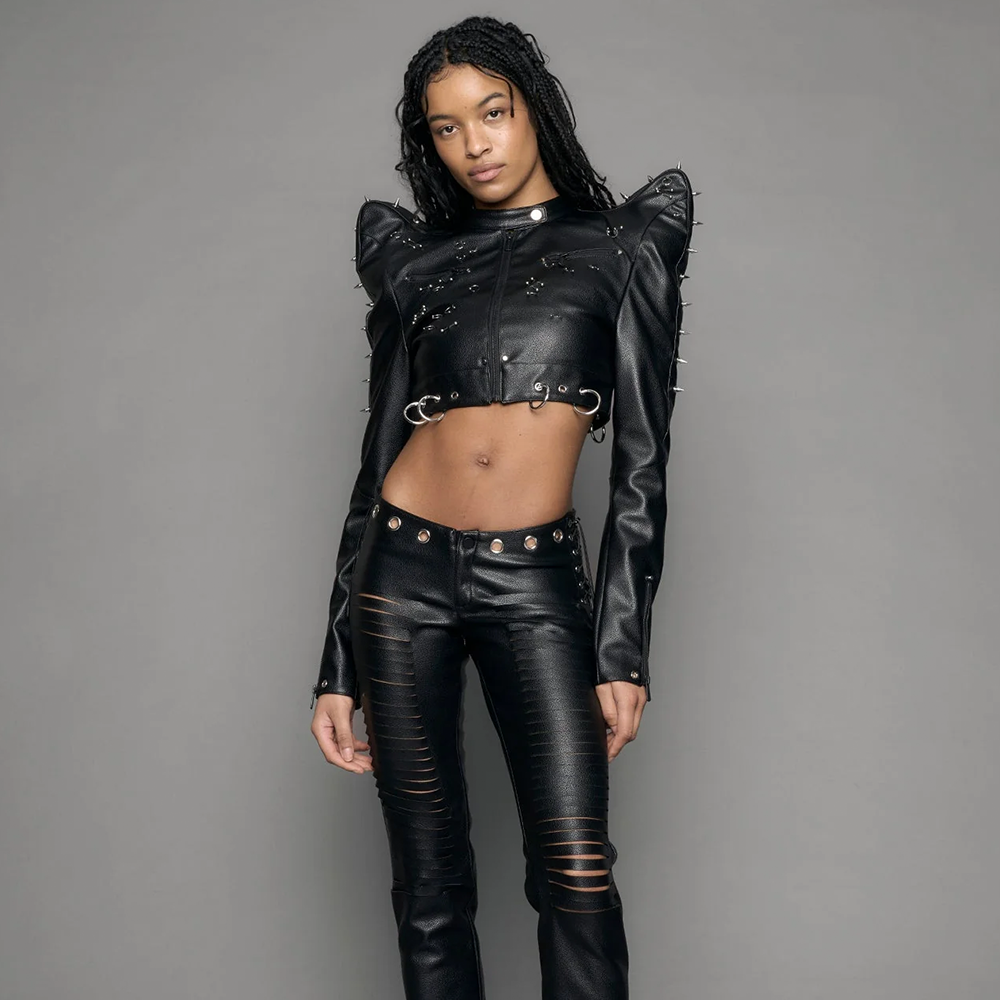 NAMILIA - PIERCED CROP JACKET BLACK