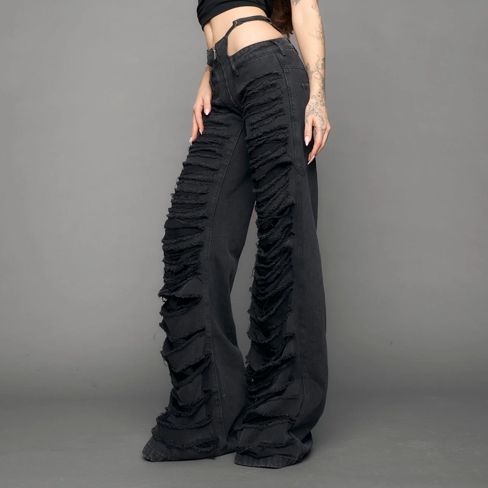 NAMILIA - DENIM THONG PANTS BLACK WASHED