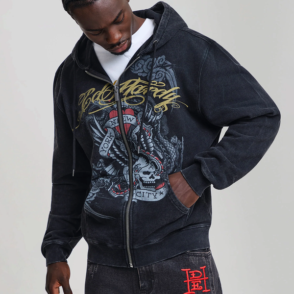 ED HARDY - STORMING NEW YORK ZIP HOODIE BLACK