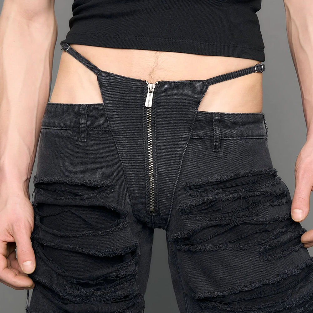 NAMILIA - DENIM THONG PANTS BLACK WASHED