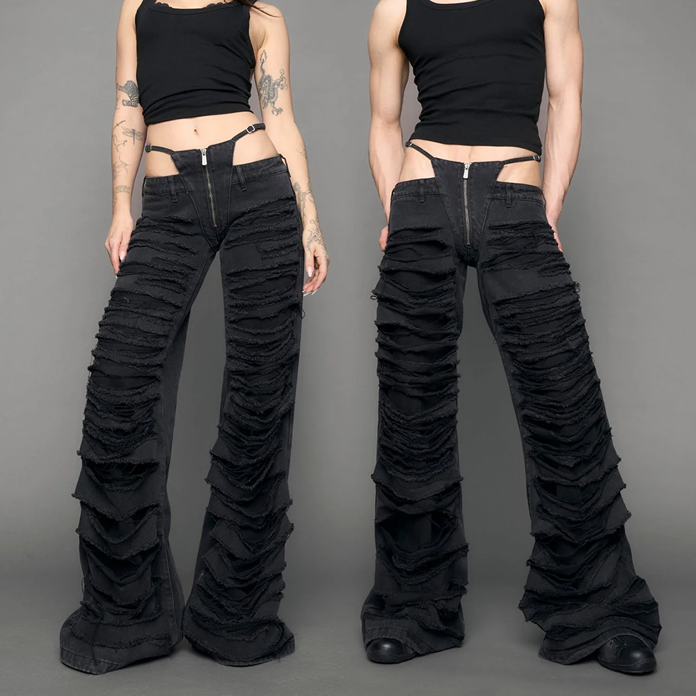 NAMILIA - DENIM THONG PANTS BLACK WASHED