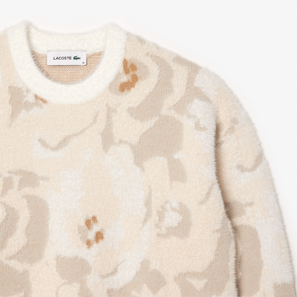 LACOSTE - FLORAL JACQUARD KNIT SWEATER WHITE