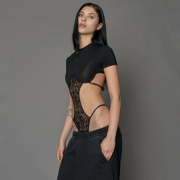 NAMILIA - LINGERIE T-SHIRT BODYSUIT BLACK