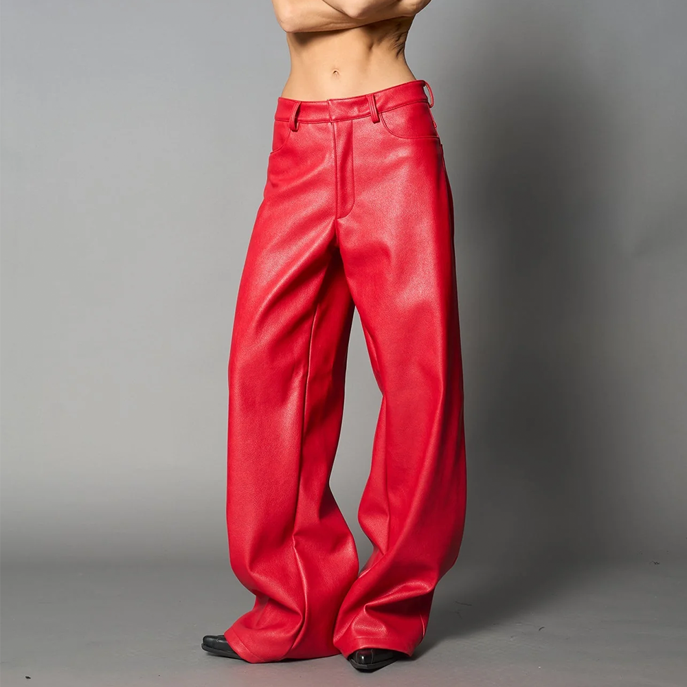 NAMILIA - LEATHER BAGGY SUIT TROUSERS RED
