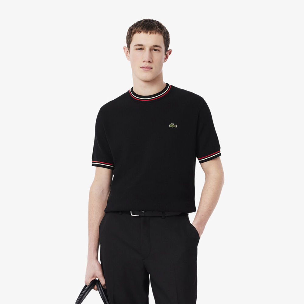 LACOSTE - CLASSIC FIT STRIPE DETAIL KNIT T-SHIRT