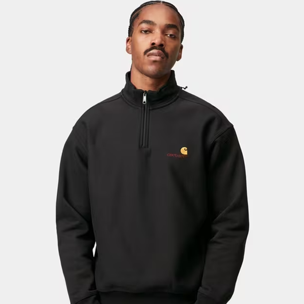 CARHARTT WIP - HALF ZIP AMERICAN SCRIPT BLACK