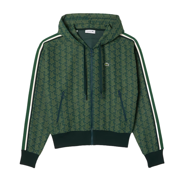 LACOSTE - W' HOODIE MONOGRAM JACQUARD GREEN