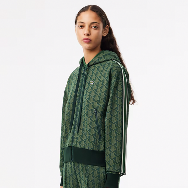 LACOSTE - W' HOODIE MONOGRAM JACQUARD GREEN