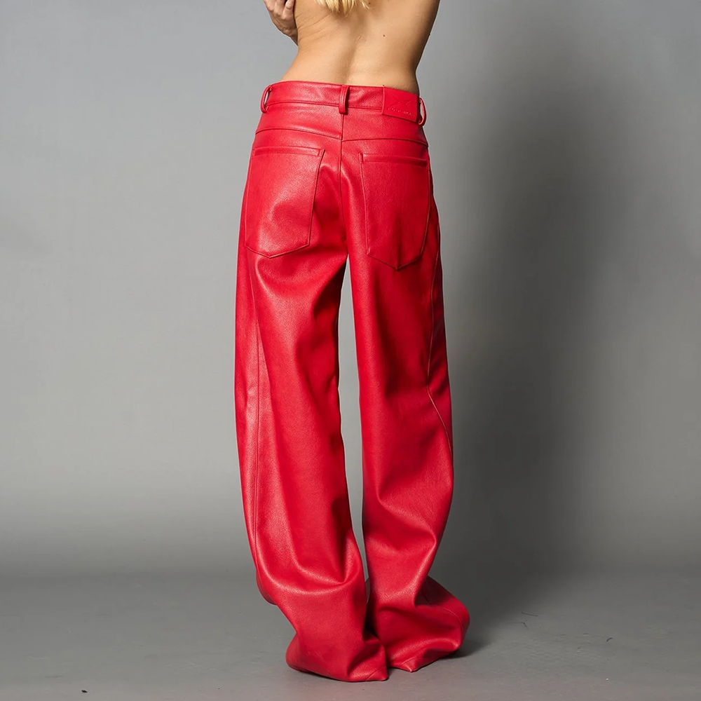 NAMILIA - LEATHER BAGGY SUIT TROUSERS RED