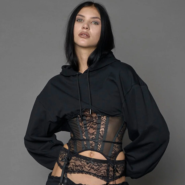 NAMILIA - ROCKSTAR CORSET HOODIE BLACK
