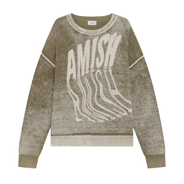 AMISH - CREW COTTON PRINT LOGO MOSS